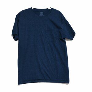 Athletic Mens Navy Blue T-Shirt Solid Pocket Pure Cotton Short Sleeve Size M